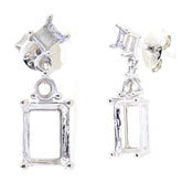 Sterling Silver Semi Mount Earrings Setting OCT 10x8 RD 3x3mm Dangle - Syzjewelry